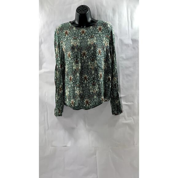 MORRIS & CO X H&M Women's Green Floral Crewneck Long Sleeve Top SZ 6 - Picture 1 of 11